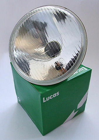 Genuine Lucas 7" Headlamp Beam Unit with pilot aperture LEFT HAND DIP H4 BULB
