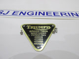 GENUINE TRIUMPH SPEED TWIN BRASS PATENT PLATE BADGE WITH RIVETS 70-1595